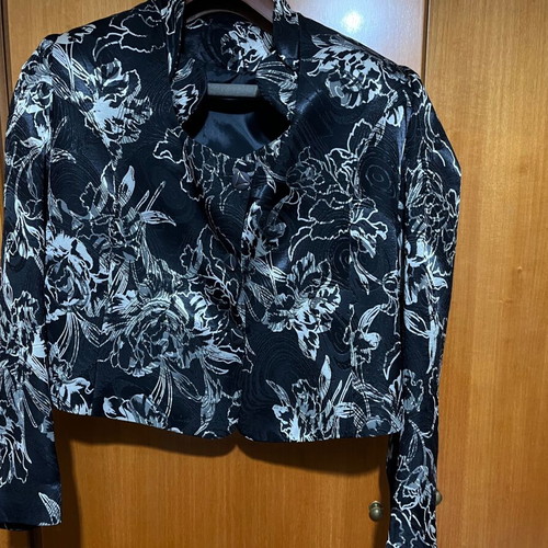Short women's handmade jacket new, black satin brocade