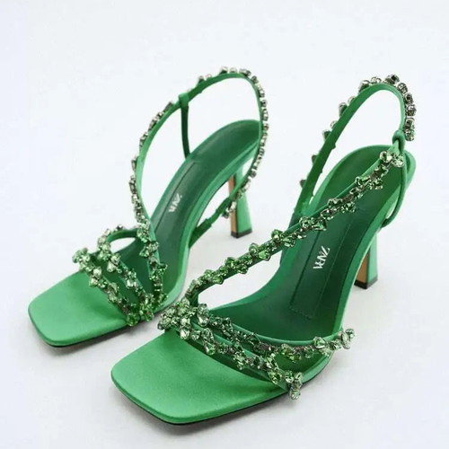 Zara sandals new with straps and beads, size 37, green