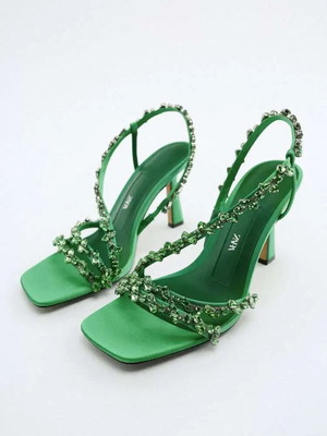 Zara sandals new with straps and beads, size 37, green