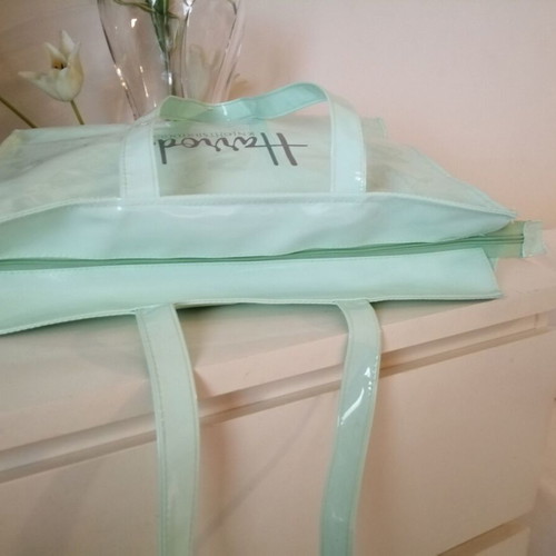 Harrods Knightsbridge shoulder bag used, aqua pastel polyester PVC