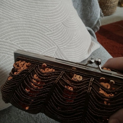 Vintage bag used, brown and bronze with beads
