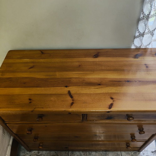 Wooden dresser with 5 drawers used, natural color