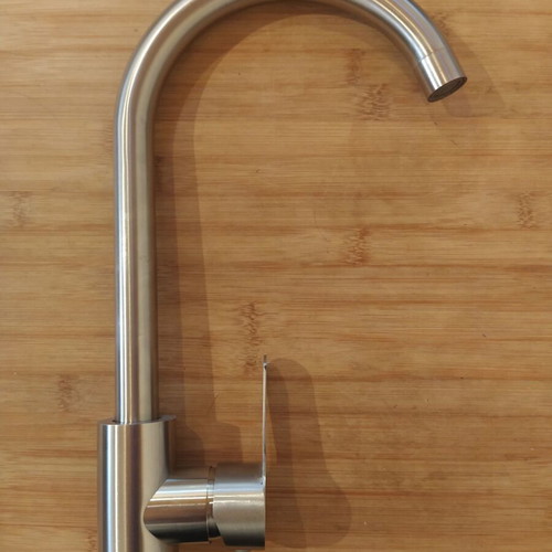 Kitchen faucet with high curved neck, new, brushed inox finish