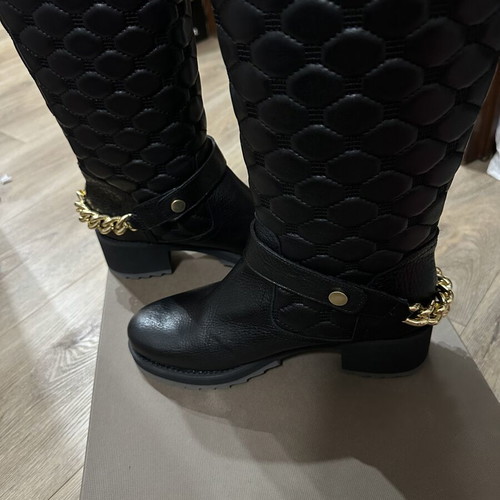 Kanna quilted leather boots with chain, size 38, black