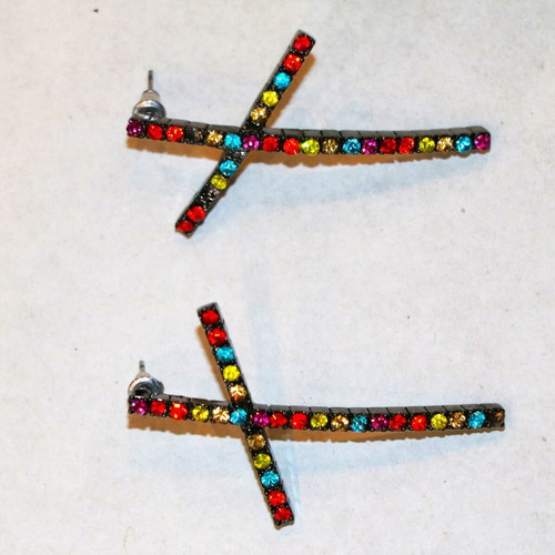 Antique diamond multicolor zirconia cross earrings new 6cm