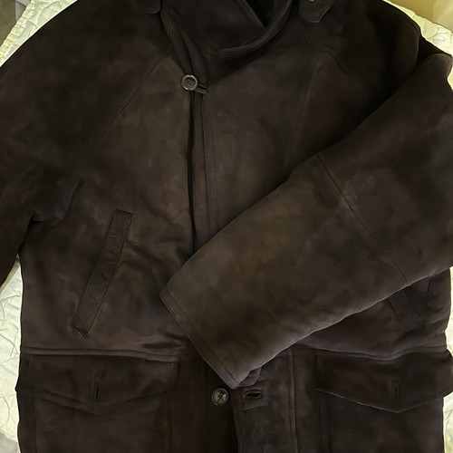 Leather women's coat with real fur size 56 like new, brown