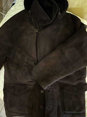 Leather women's coat with real fur size 56 like new, brown