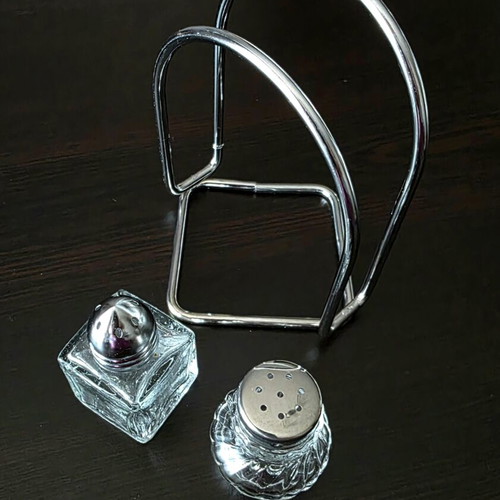 Vintage stand for napkins and glass salt and pepper shakers like new