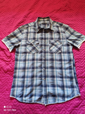 Cotton shirt like new, gray and turquoise, size XL