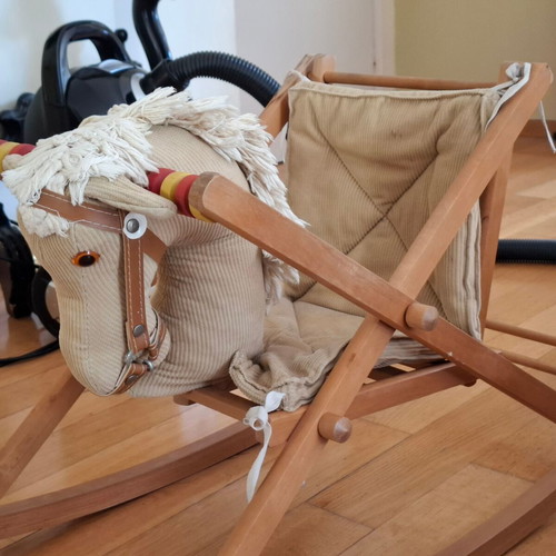 Vintage Wooden Rocking Horse with Safety Seat used for Babies and Toddlers