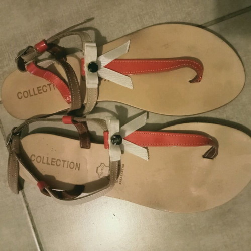 Flat leather sandals used, size 39, white and red