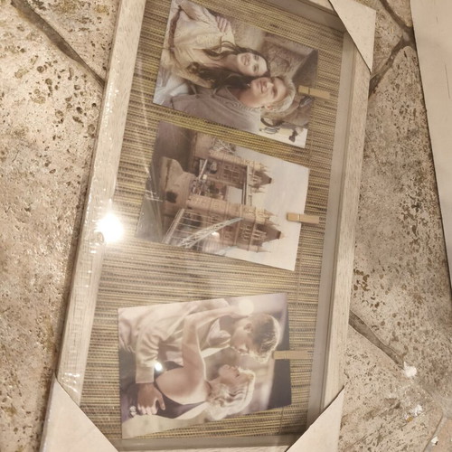Wooden photo frame with clips and string, 24x44cm