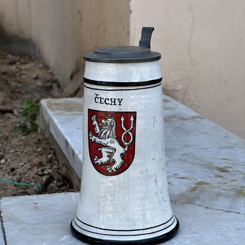 Vintage Czech Beer Stein with Pewter Lid used, collectible