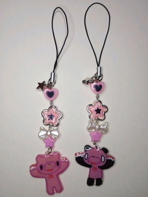 Gloomy Bear matching keychains like new, pink multicolor