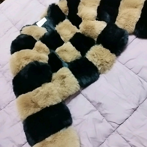 Eco fur jacket Small, new, black and beige checkered