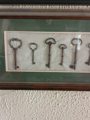 Collection of old keys new in frames for wall decoration