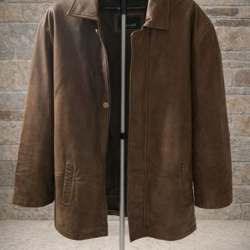 Men's leather coat 2XL with removable vest like new, brown