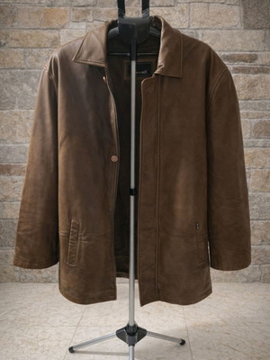 Men's leather coat 2XL with removable vest like new, brown