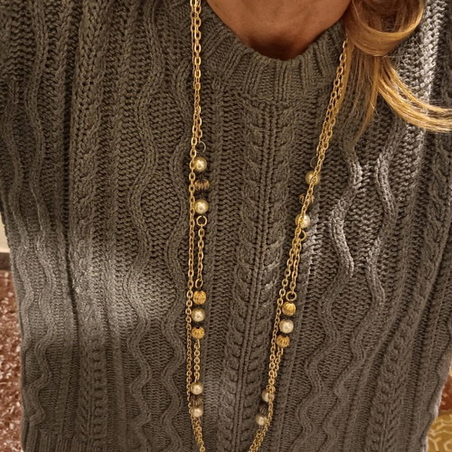 Fashion jewelry necklace new, gold-tone long with details