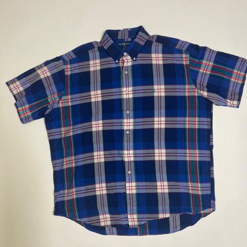 Ralph Lauren Fun Oxford Long Sleeve Shirt XXL, blue red blocked with green pony