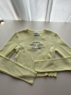 Bershka top used, yellow rib knit long sleeve, size XS