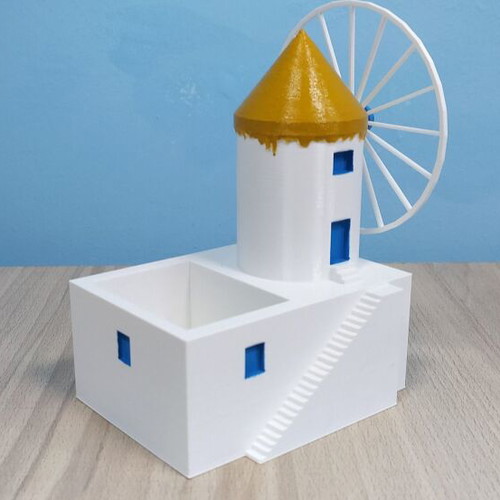 Mykonos House Flowerpot 3D Printed Hand-Painted 14 cm