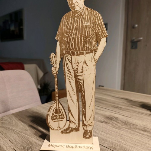 Wooden decorative Markos Vamvakaris new with laser engraving
