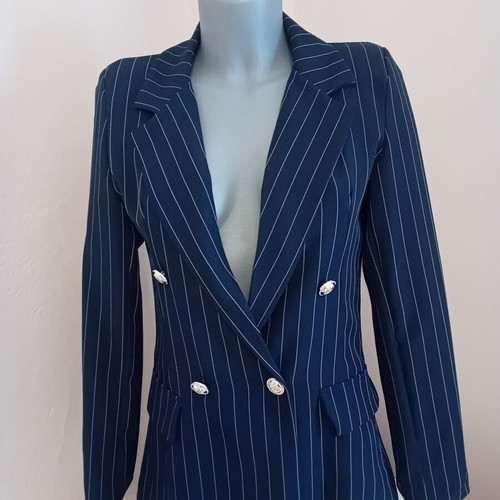 Women's blue pinstripe blazer, slim fit