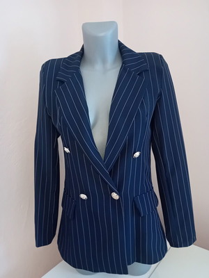 Women's blue pinstripe blazer, slim fit