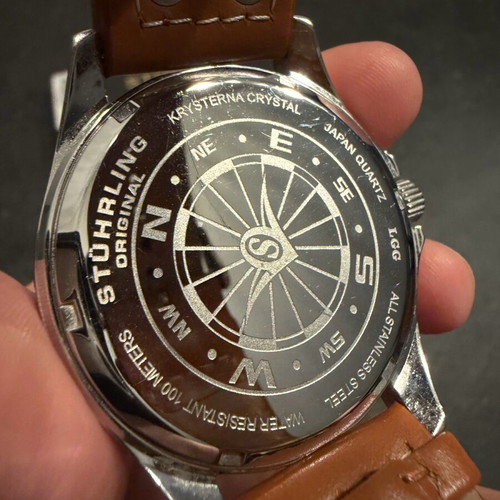 Stuhrling 3916 Aviator Day Date 41mm new, brown and silver