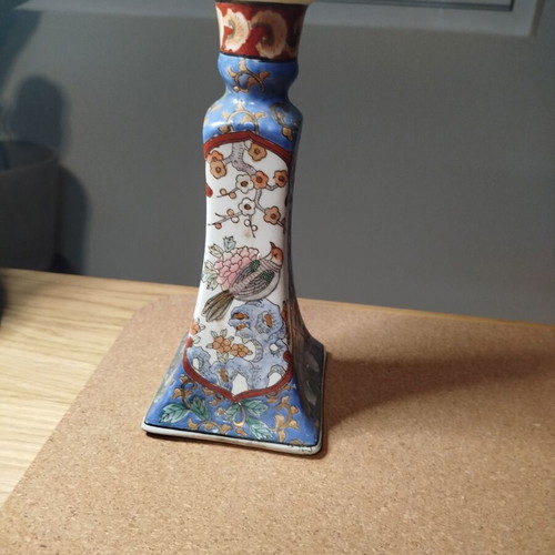 Macau Satsuma candle holder handpainted used, vintage