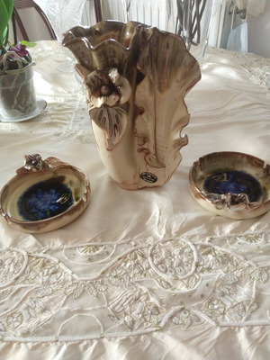Vase set with ashtrays handmade new
