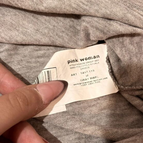 Pink Woman gray short t-shirt with front tie like new, size M