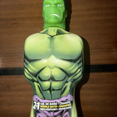 Shampoo with superheroes empty, used