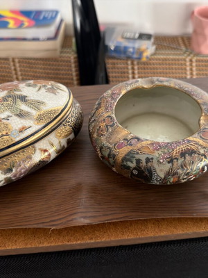 Satsuma set like new with jewelry box, ashtray and porcelain plate