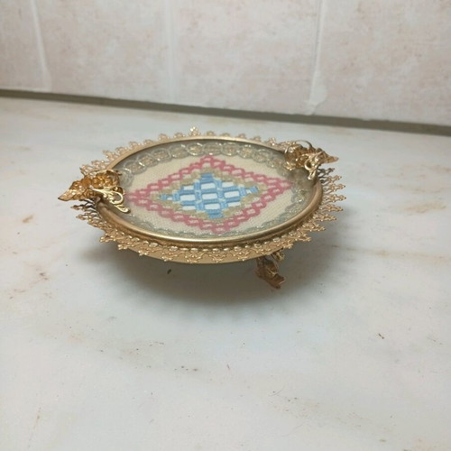 Vintage ashtray set with handmade embroidery like new
