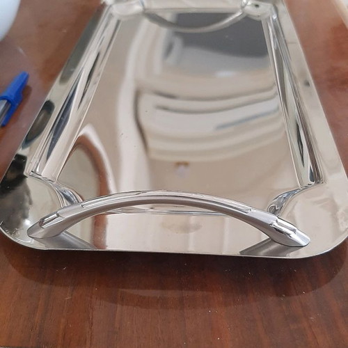 Stainless Steel Serving Trays used, set of two, antique design