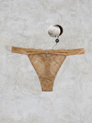 Luna beige honey lace string thong, removable rhinestone accessory