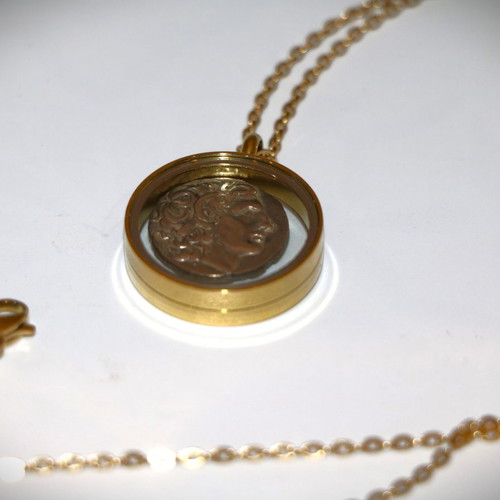 Ancient Coin Alexander the Great Silver Plated Replica Necklace Chain