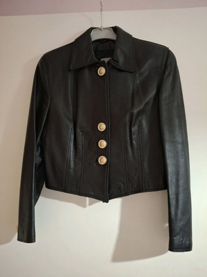 Leather coat used with decorative buttons GRIGIO