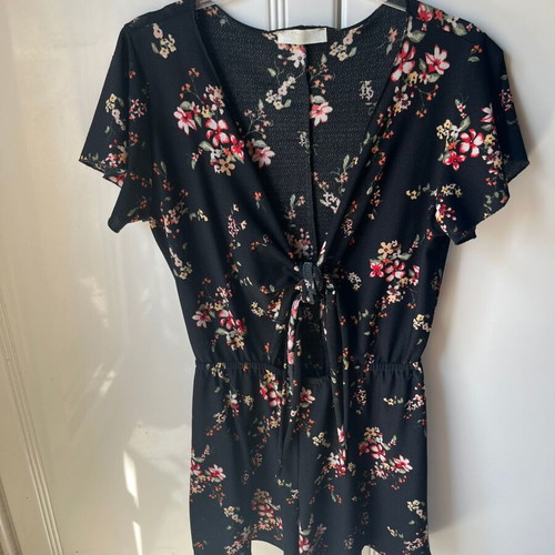 Set of two playsuits rompers like new, black floral and striped Bershka