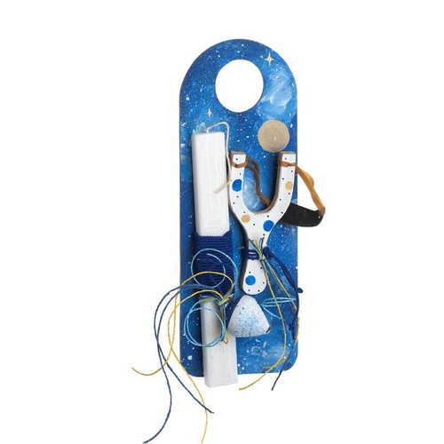 Easter candle space new with door decoration, slingshot and spinning top