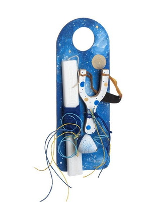 Easter candle space new with door decoration, slingshot and spinning top