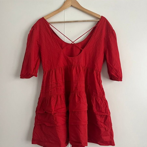 Mango flowy cotton dress used, size S, red