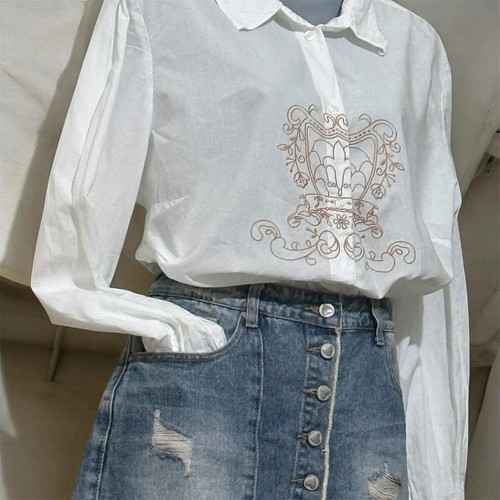 Vintage cotton women shirt like new, size L-XL, white
