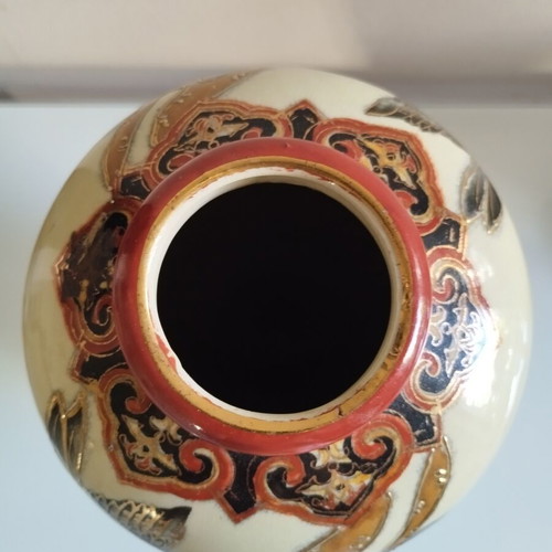 Royal Satsuma vase vintage, handpainted gilt enamel, 25.5cm