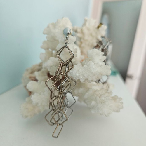 Silver 925 earrings used, tricolor, dangle