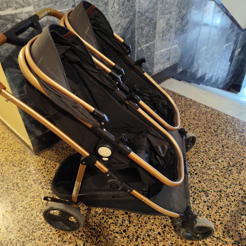 Chipolino twin stroller with baskets and car seat adapters used