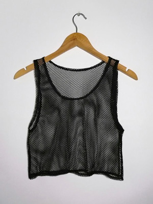Sleeveless mesh blouse used, black, size XS/S