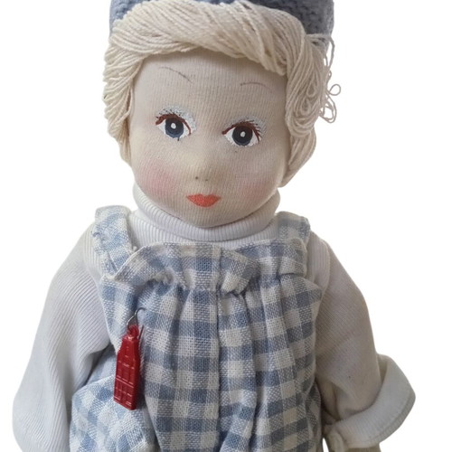 Vintage handmade cloth doll with painted face, like new collectible